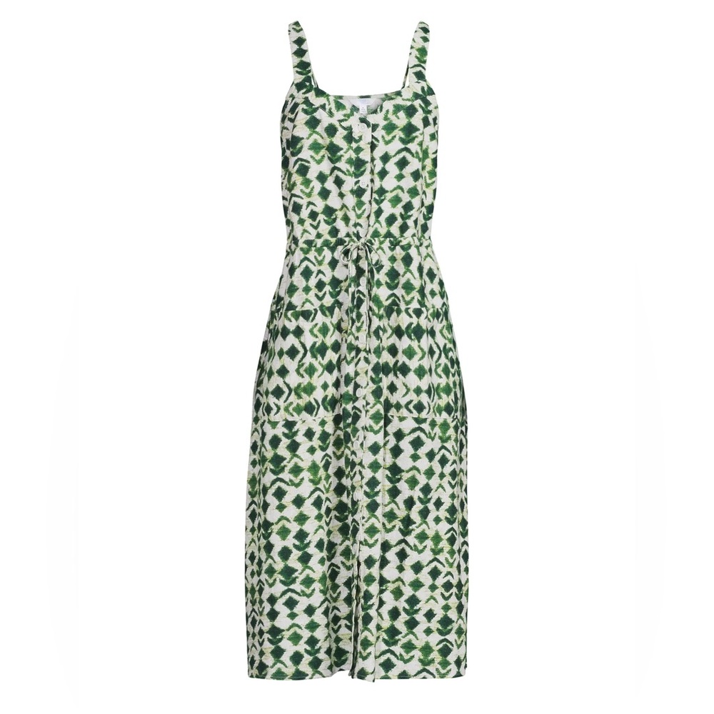 Time and Tru Midi Dress (8-10) Green Geometric